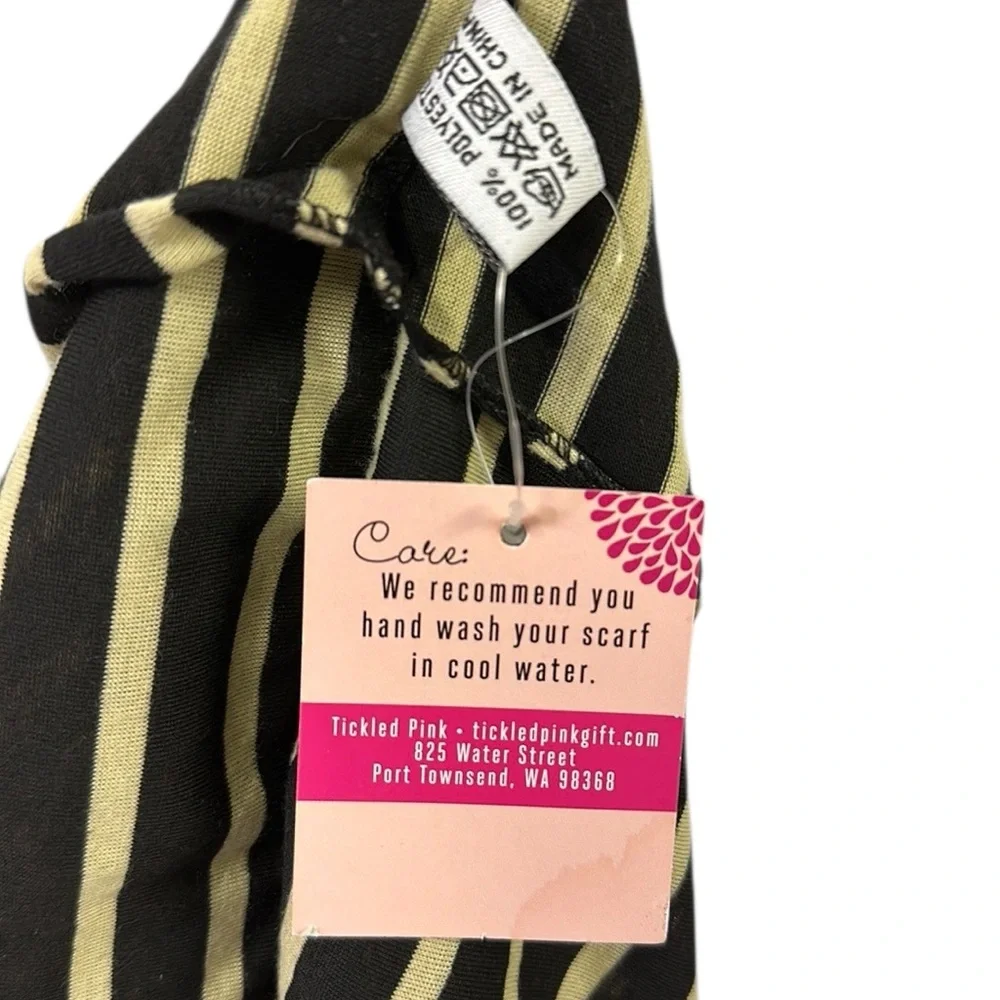 Tickled Pink Black Cream Tan Striped Infinity Scarf Polyester 31 x 15.5 inches
